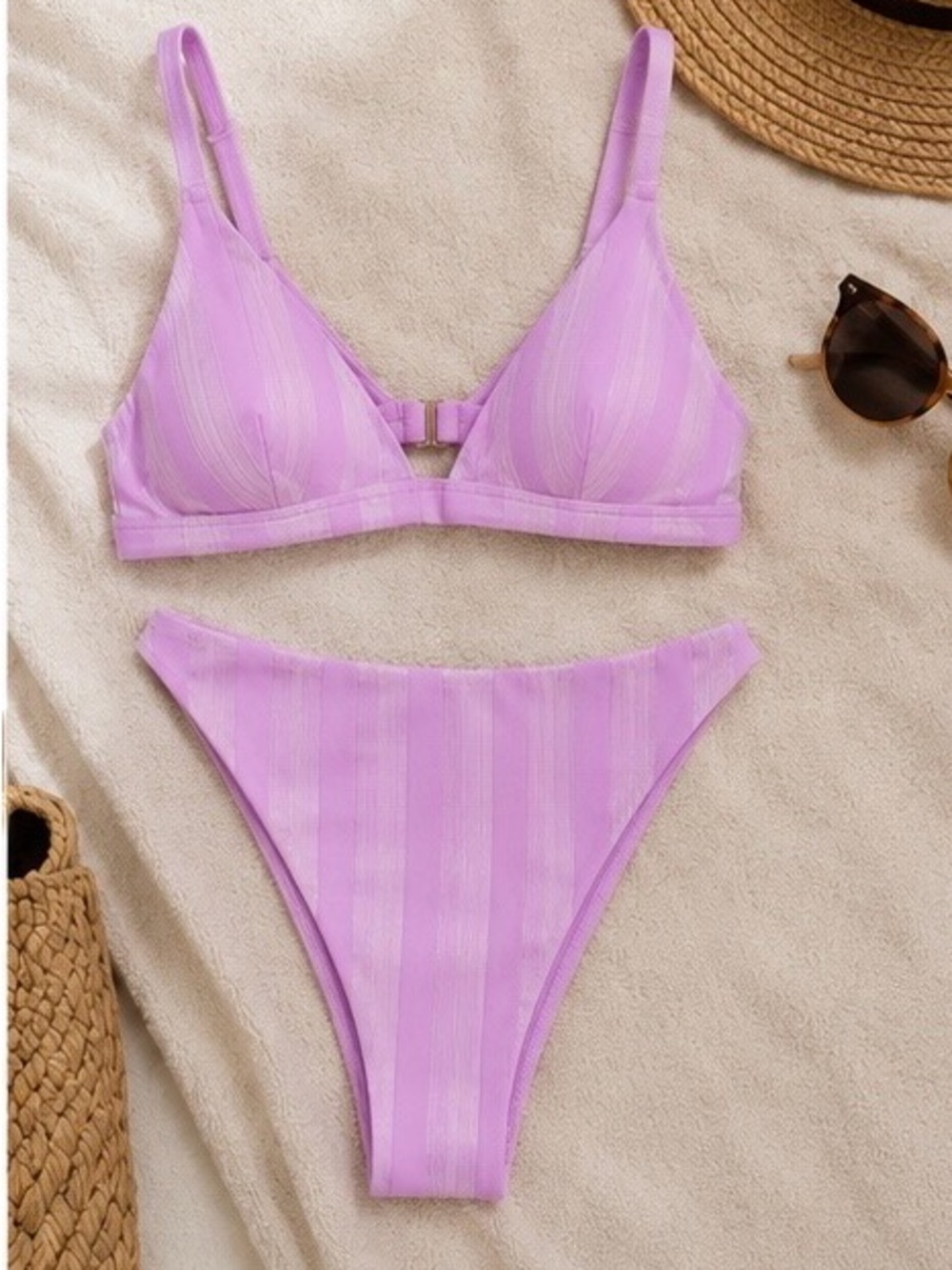 NWT Vitamin A Bikini Set Orchid Shiny Stripe Top Small Bottom Medium